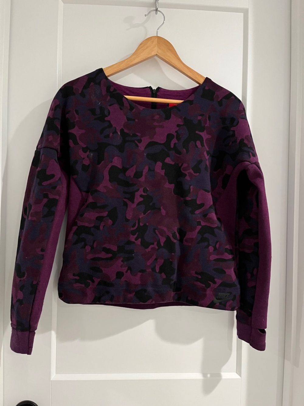 Nike Women's Purple & Black Camo Crewneck Sweater